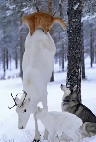 H0204008_White Reindeer Miracle Rescue on Snow Hil